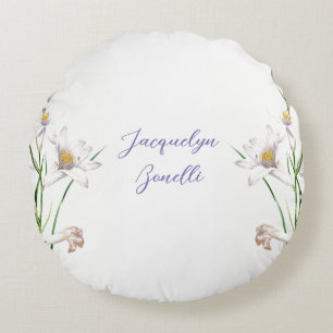 Coussins Ronds Floral Elegant Chic Cute Calligraphie Ajouter Nom