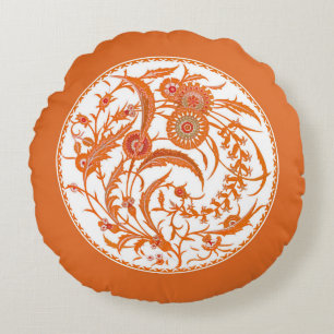 Coussins Ronds Floral Jacobean chinois antique - Mandarin Orange