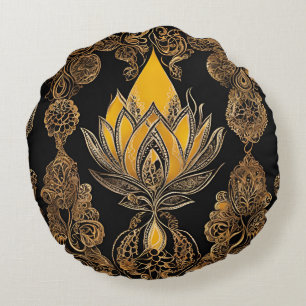 Coussins Ronds Floral jaune dans l'art de l'IA brillante