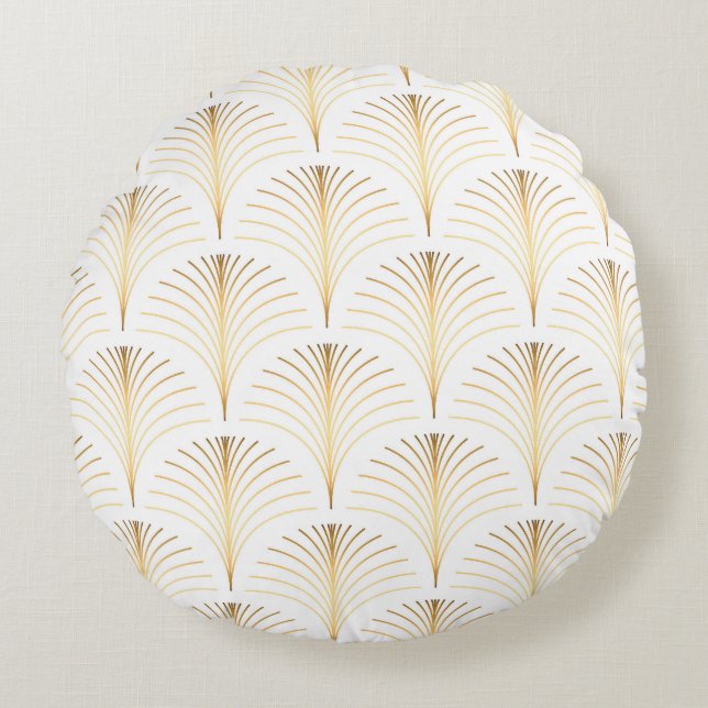 Coussins Ronds Flore Art Déco : Elégance Dorée. (Devant)