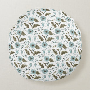 Coussins Ronds Flore bleue et verte