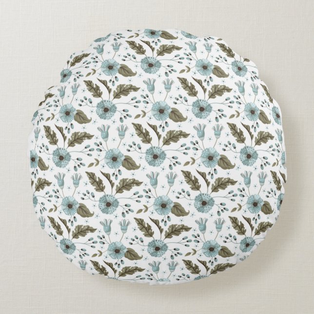 Coussins Ronds Flore bleue et verte (Devant)