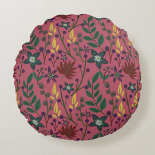 Coussins Ronds Flore sans couture motif fleurs rose feuille branc