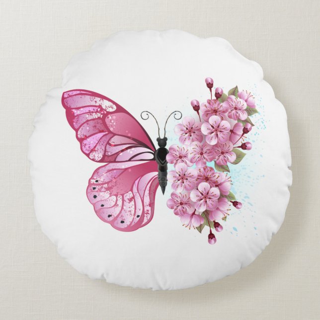 Coussins Ronds Flower Butterfly with Pink Sakura (Devant)