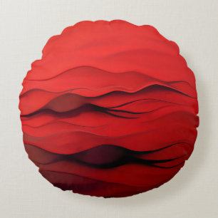 Coussins Ronds Flux cramoisi – Vagues rouges abstraites de mouvem
