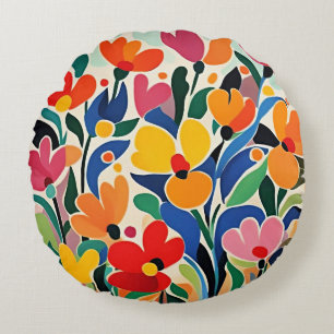 Coussins Ronds Fond floral abstrait, vibrant,