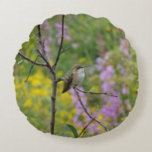Coussins Ronds Fond floral violet rose colibri