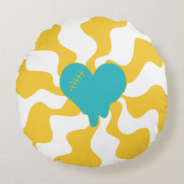 Coussins Ronds Fonte cardiaque - Turquoise et Jaune
