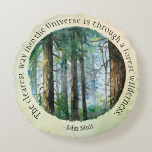 Coussins Ronds Forêt d'aquarelle Muir Quote