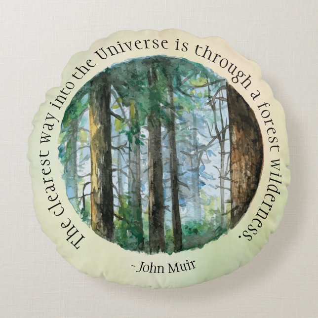 Coussins Ronds Forêt d'aquarelle Muir Quote (Devant)