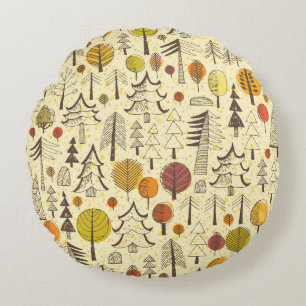 Coussins Ronds Forêt d'automne : Motif graphique transparent.