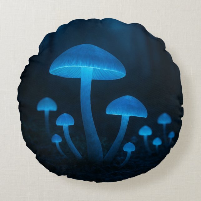 Coussins Ronds Forêt de champignons bioluminescents (Devant)