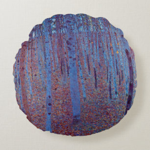 Coussins Ronds Forêt de hêtres par Gustav Klimt, Art Nouveau Vint