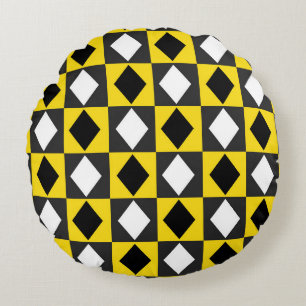 Coussins Ronds Forme de diamant jaune noir blanc Rhombus