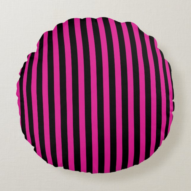 Coussins Ronds Fouchsia et bandes de bonbons noirs (Devant)