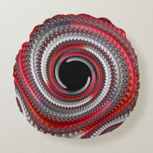 Coussins Ronds Fractale Abstraite, rouge et noire
