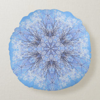 Coussins Ronds Fractale bleue sensible de flocon de neige