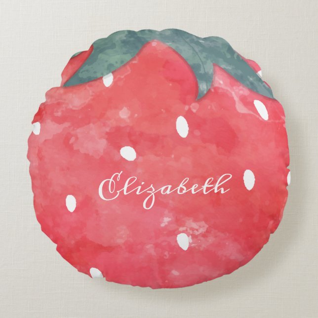 Coussins Ronds Fraise d'aquarelle mignonne (Devant)