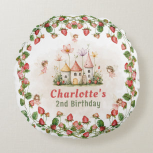 Coussins Ronds Fraise enchantée jardin fée anniversaire