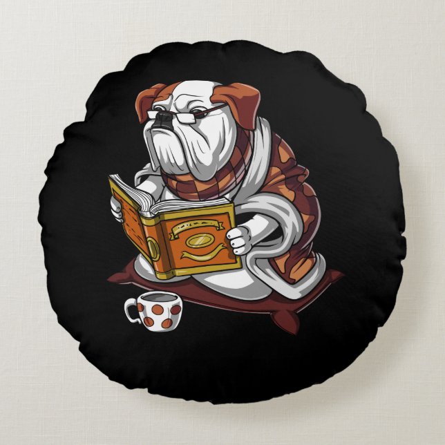 Coussins Ronds Français Bulldog livre lecture Chien drôle animal  (Devant)