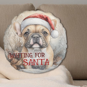 Coussins Ronds French Bulldog Attend Père Noël Christmas