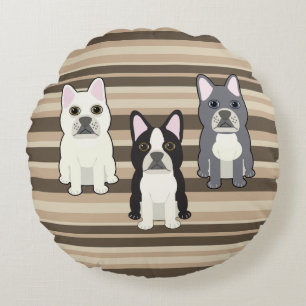 Coussins Ronds Frenchies rayé neutre