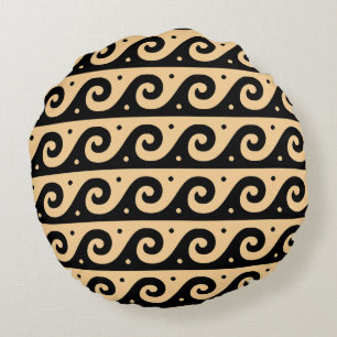 Coussins Ronds Fret grec, Motif d'onde méditerranéen, Brown