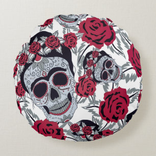 Coussins Ronds Frida Kahlo and roses