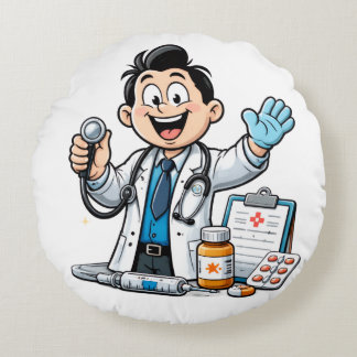Coussins Ronds Friendly Doctor Mascot Medical Cartoon Design