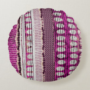 Coussins Ronds Frontière ethnique de Fuchsia Abstraite