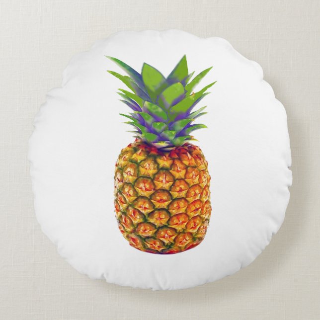 Coussins Ronds Fruit d'ananas sur blanc (Devant)