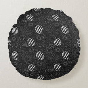 Coussins Ronds Fruit sans couture motif noir et blanc Tropical