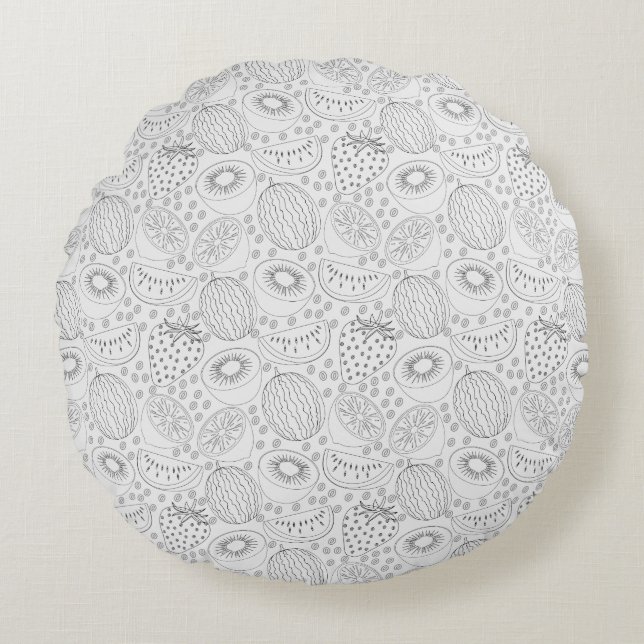 Coussins Ronds Fruits tropicaux sans couture motif noir et blanc (Devant)