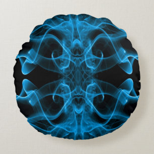 Coussins Ronds Fumée Bleue Éthérée Art Abstrait