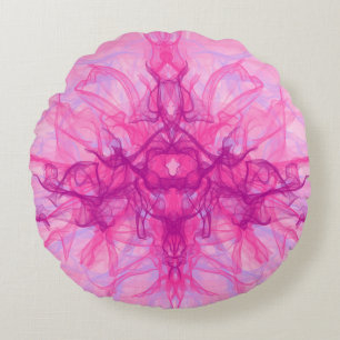 Coussins Ronds FUMÉE ROSE - Art fractal moderne et abstrait -