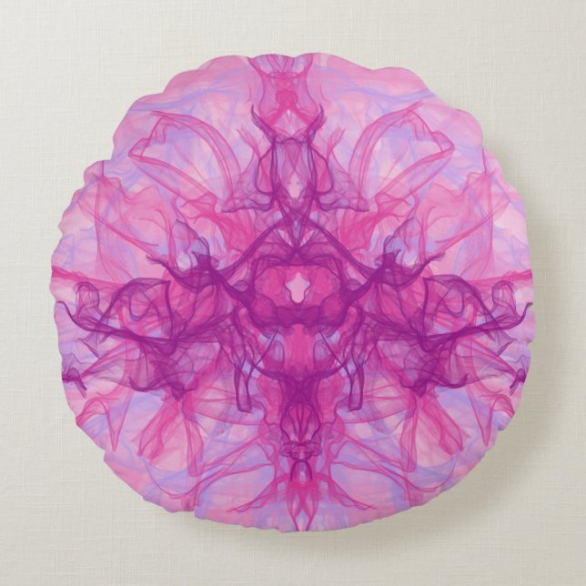 Coussins Ronds FUMÉE ROSE - Art fractal moderne et abstrait - (Devant)