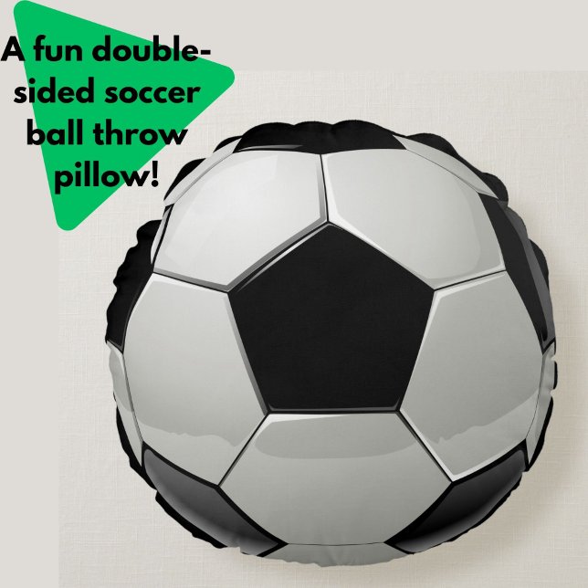 Coussins Ronds Fun Soccer Ball Black and White Sporty (A fun black + white soccer ball pattern throw pillow cushion. Makes a great gift for sporty types!)
