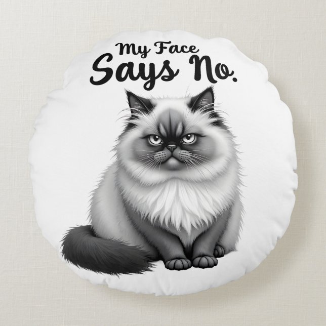 Coussins Ronds Funny Cat Face Illustration – Minimal Cute Cat Art (Devant)