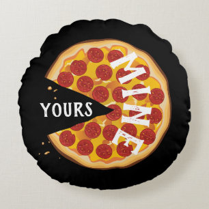 Coussins Ronds Funny pepperoni pizza mignonne rouge noir