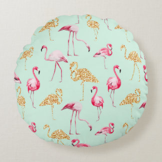 Coussins Ronds Funny Unique Girly Pink et Gold Funky Flamant rose