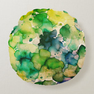Coussins Ronds Fusion d'aquarelle verte 