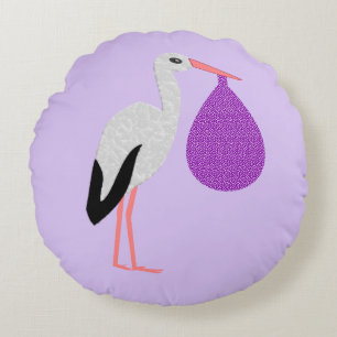 Coussins Ronds Futur maman genre neutre Bébé Cigogne Violet