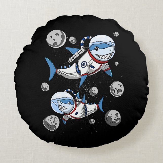 Coussins Ronds Galaxie cosmique de l'astronaute spatial requin (Devant)