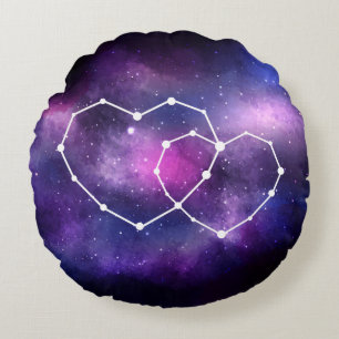 Coussins Ronds Galaxie Espace Romantique Cœurs Constellation d'ét