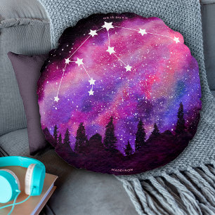 Coussins Ronds Galaxie Rose Verseau Constellation du zodiaque Ann