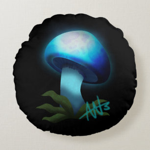 Coussins Ronds Galaxy Shiitake brillant bleu clair champignons