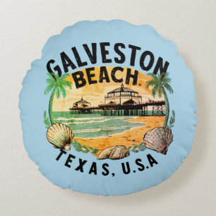 Coussins Ronds Galveston Beach Rétro Vignette
