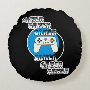 Coussins Ronds Gamer bleu et noir   Contrôleur vidéo