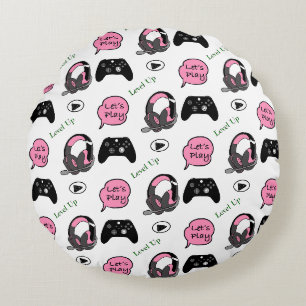 Coussins Ronds Gamer Girl rose et noir