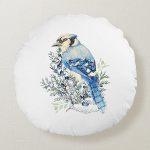 Coussins Ronds Geai bleu aquarelle Baies bleues Art de campagne